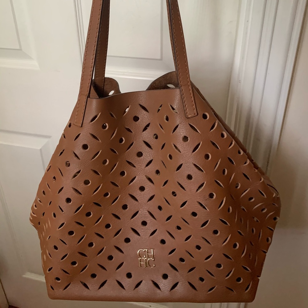 Carolina Herrera Laser Cut Leather Tote